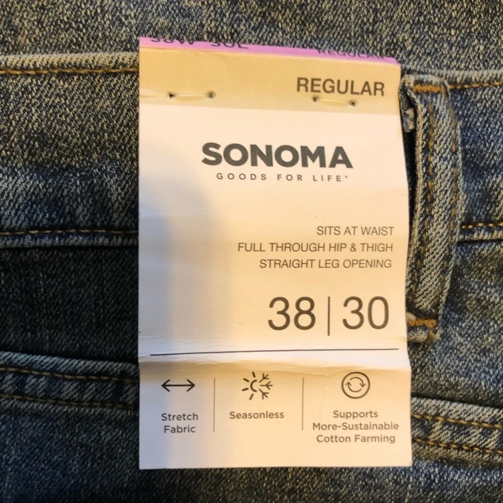 NWT, Sonoma, men’s 38 waist 30 long regular fit  medium stonewash